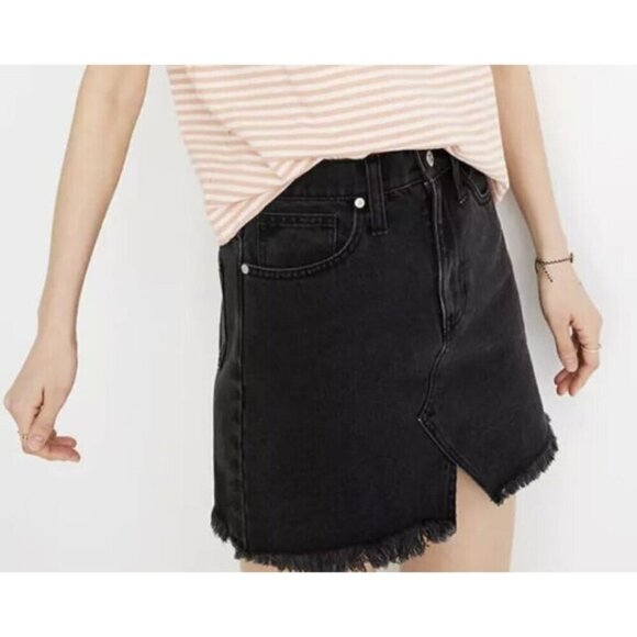 Madewell Rigid Denim A-Line Mini Skirt Black Womens 28 Raw Hem - Picture 1 of 11